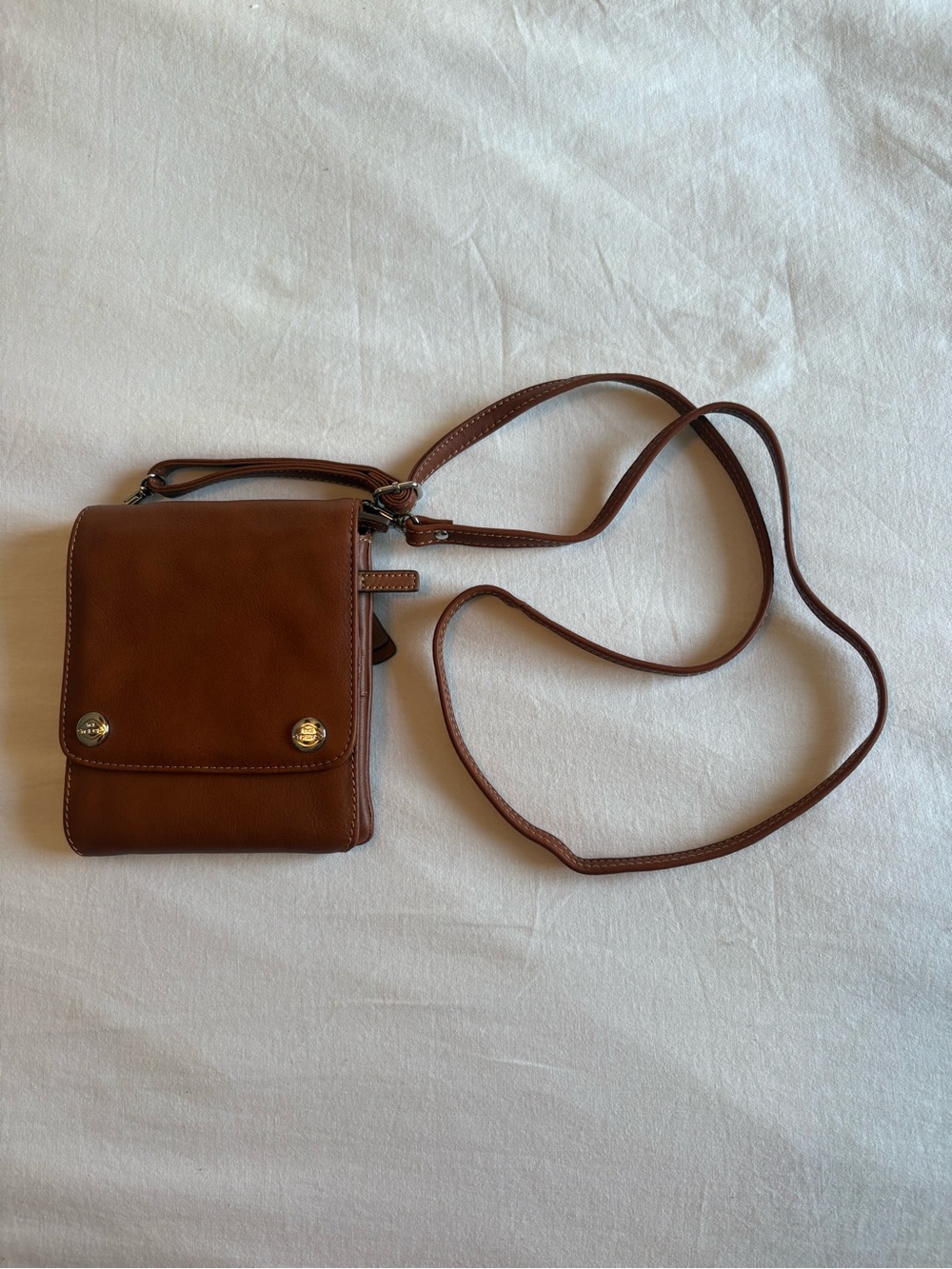 The Trend Italy Genuine Leather Multi-Pocket Organizer Crossbody Bag – Cognac